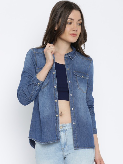 

Vero Moda Women Blue Regular Fit Denim Casual Shirt