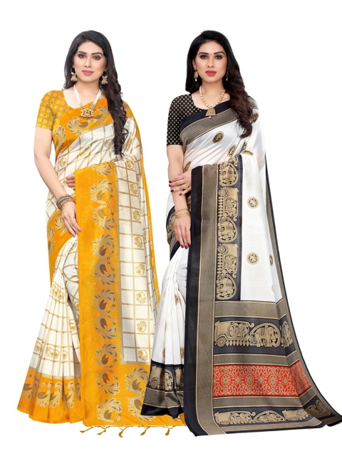 

KALINI Women Pack Of 2 Art Silk Printed Saree, Yellow