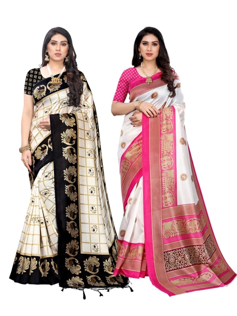 

KALINI Women Pack Of 2 Art Silk Printed Saree, Black