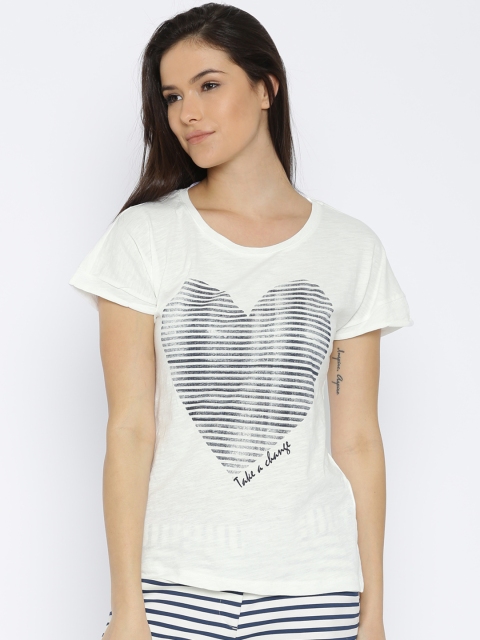 

Vero Moda Women White Printed Round Neck T-shirt