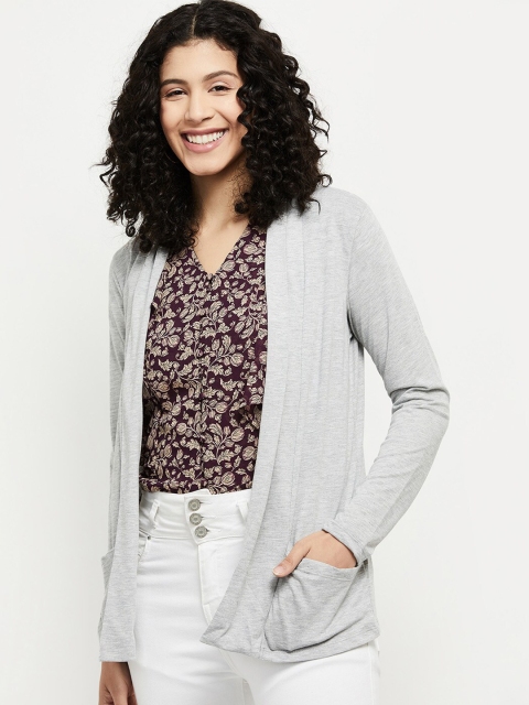 

max Women Grey Solid Open Front Shrug