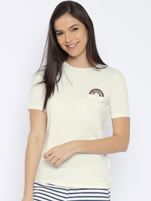 

Vero Moda Women White Solid Round Neck T-shirt