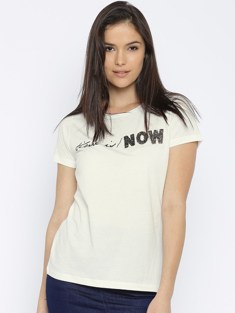 

Vero Moda Women White Embellished T-shirt