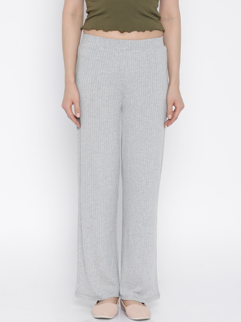 

Vero Moda Women Grey Melange Self-Design Trousers