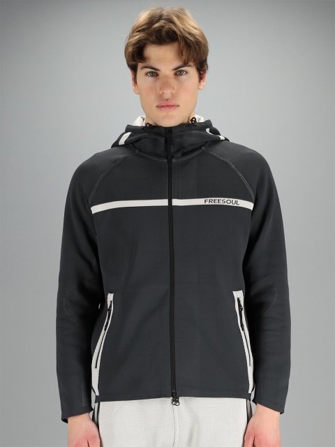 

FREESOUL Men Grey Hooded Sweatshirt