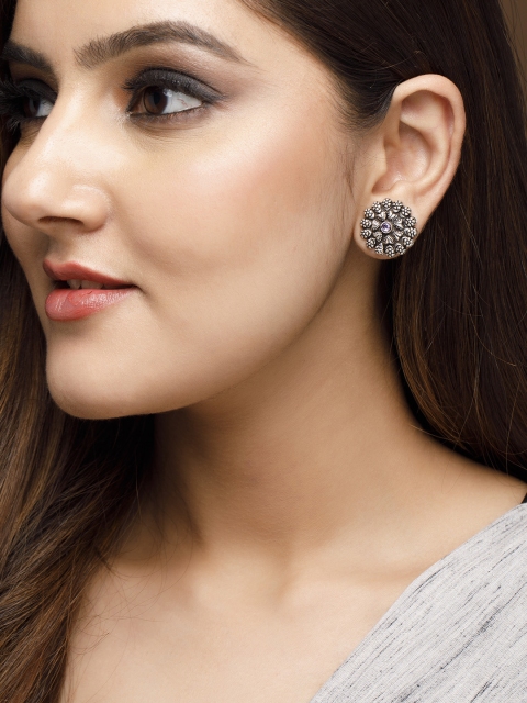 

Rubans Silver-Toned Circular Studs Earrings
