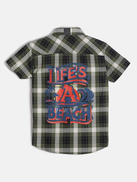 

JusCubs Boys Green Comfort Tartan Checks Checked Casual Shirt