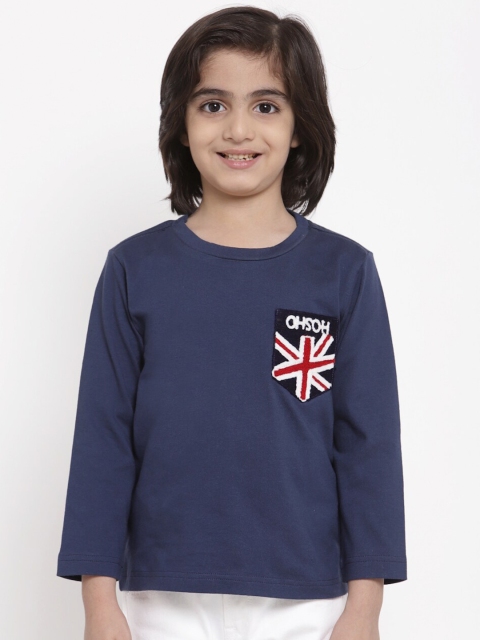 

NYNSH- PlusS Kids Boys Navy Blue Graphic Printed Cotton T-shirt