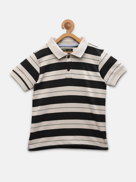 

NYNSH- PlusS Kids Boys Beige & Black Striped Polo Collar Cotton T-shirt