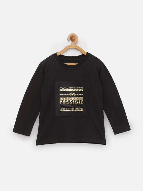 

NYNSH- PlusS Kids Boys Black Typography Printed Pure Cotton T-shirt