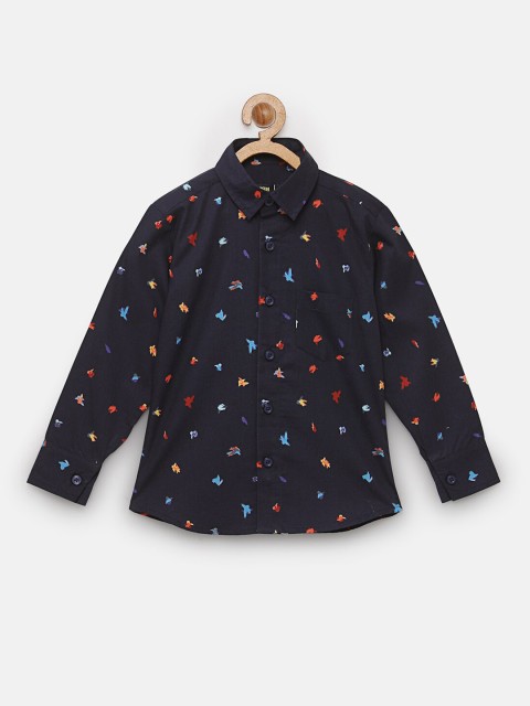 

NYNSH- PlusS Kids Boys Blue Printed Cotton Casual Shirt
