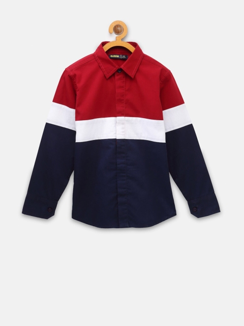 

NYNSH- PlusS Kids Boys Red Colourblocked Pure Cotton Casual Shirt