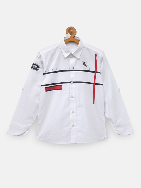 

NYNSH- PlusS Kids Boys White Regular Fit Printed Cotton Casual Shirt