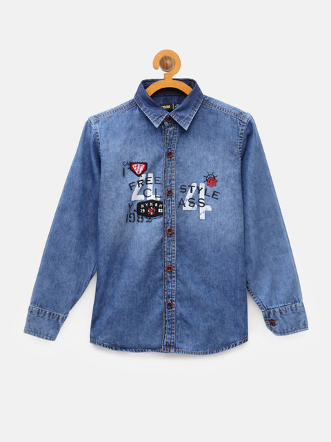 

NYNSH- PlusS Kids Boys Blue Printed Pure Cotton Casual Shirt