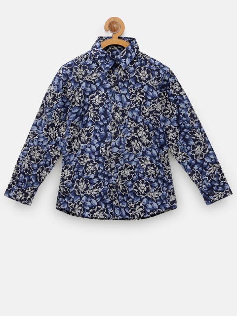 

NYNSH- PlusS Kids Boys Navy Blue & Black Floral Printed Pure Cotton Casual Shirt