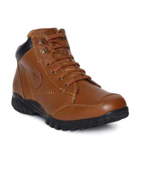 

Red Chief Men Brown Solid Leather Mid-Top Flat Boots