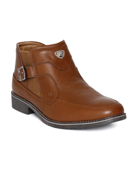 

Red Chief Men Brown Solid Leather High-Top Flat Boots