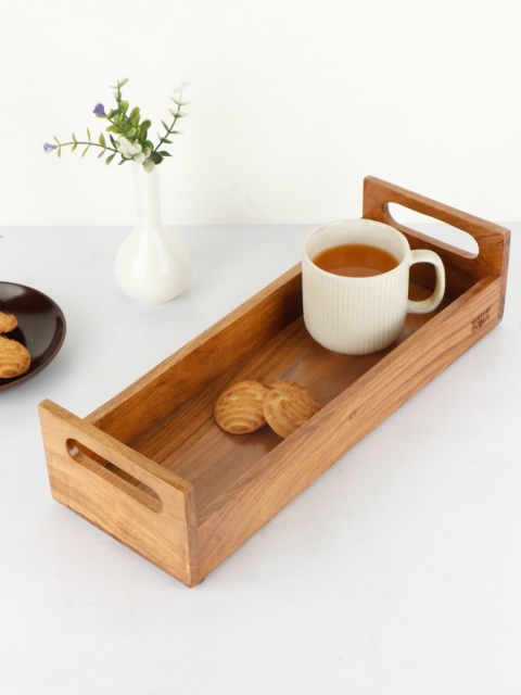 

NURTURE INDIA Brown Solid Compact Acacia Wooden Tray