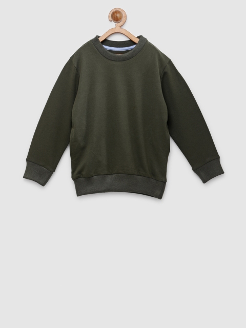 

NYNSH- PlusS Boys Olive Green Solid Cotton Round Neck Sweatshirt