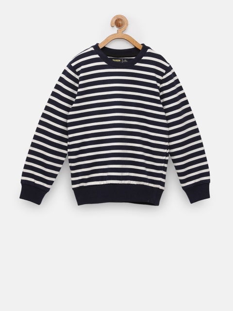 

NYNSH- PlusS Boys Navy Blue Striped Cotton Sweatshirt