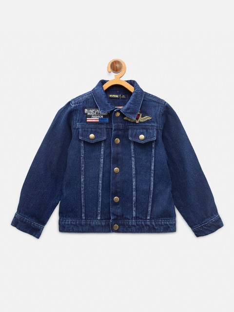 

NYNSH- PlusS Kids Boys Blue Solid Spread Collar Crop Denim Jacket