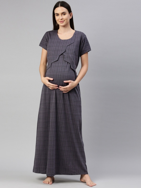 

GOLDSTROMS Women Grey Checked Maxi Nightdress