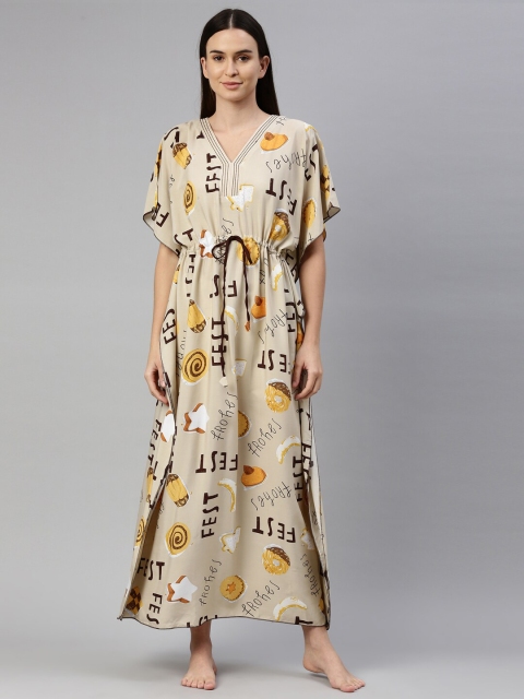

GOLDSTROMS Beige Printed Kaftan Maxi Nightdress