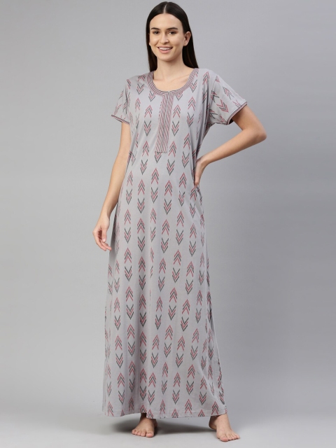 

GOLDSTROMS Grey & Red Geometric Printed Maxi Nightdress