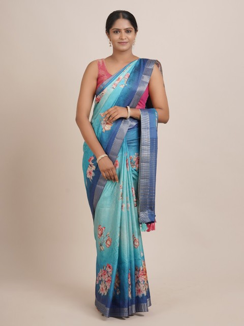 

Pothys Green & Blue Floral Zari Jute Silk Saree