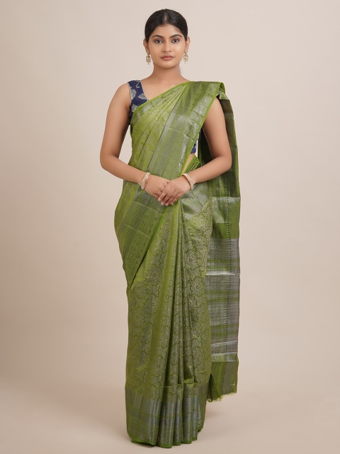 

Pothys Green & Silver-Toned Woven Design Zari Jute Silk Saree
