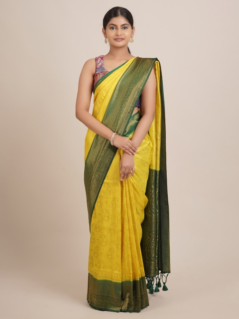 

Pothys Yellow & Green Woven Design Zari Jute Silk Saree
