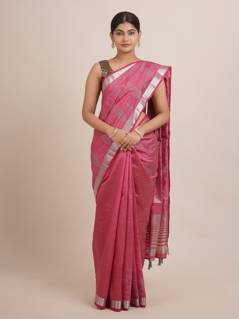 

Pothys Pink Paisley Zari Jute Silk Saree