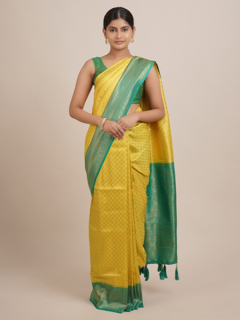 

Pothys Yellow & Green Ethnic Motifs Zari Jute Silk Saree