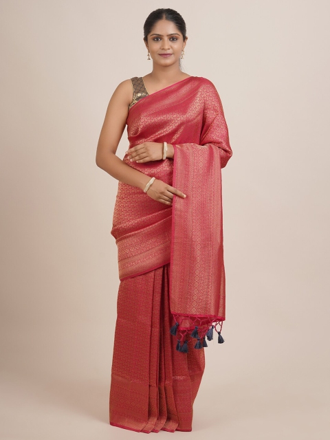 

Pothys Pink & Blue Floral Zari Jute Silk Saree