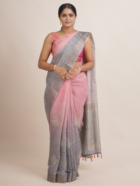 

Pothys Pink & Golden Floral Zari Jute Silk Saree