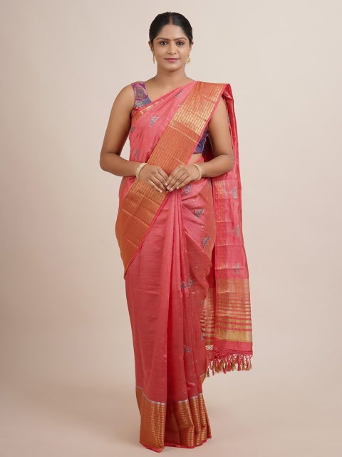 

Pothys Pink & Gold-Toned Embroidered Jute Silk Saree