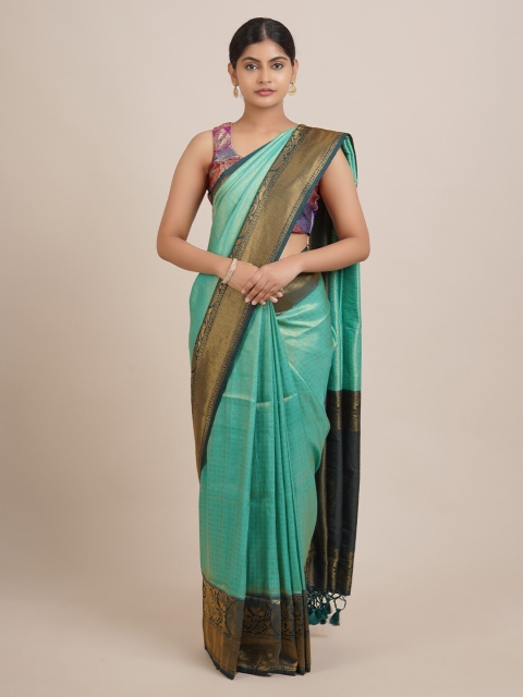 

Pothys Green & Navy Blue Ethnic Motifs Zari Jute Silk Saree