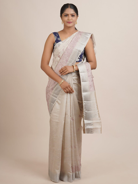 

Pothys Grey Floral Zari Jute Silk Saree