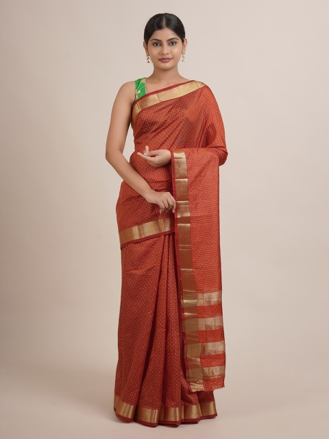 

Pothys Brown & Gold-Toned Zari Jute Silk Saree
