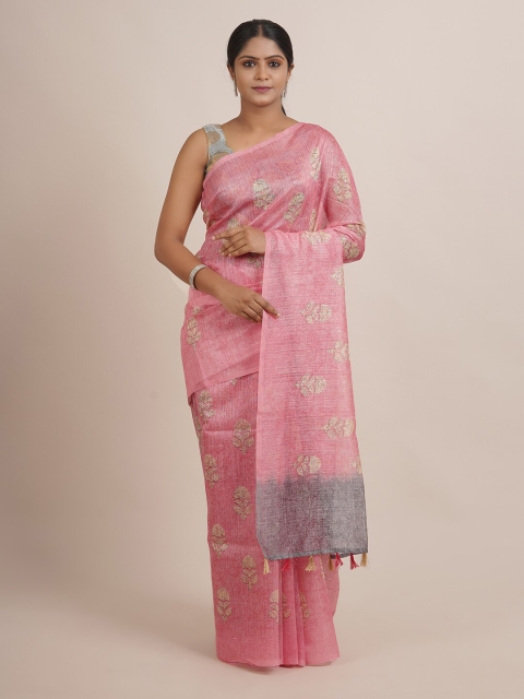 

Pothys Pink & Grey Floral Jute Silk Saree