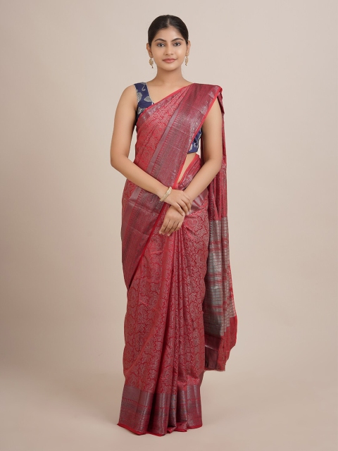 

Pothys Red & Silver Ethnic Motifs Zari Jute Silk Saree