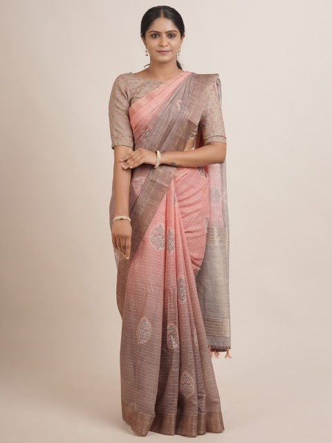 

Pothys Peach-Coloured & Grey Woven Design Jute Silk Saree