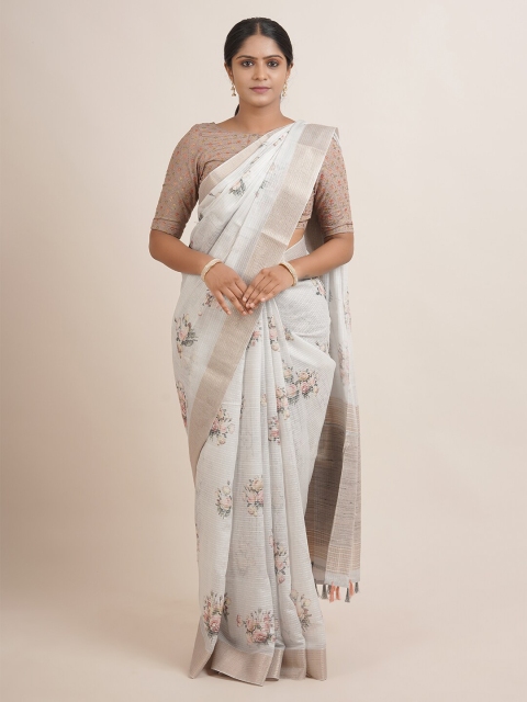 

Pothys Grey & Pink Floral Zari Jute Silk Saree