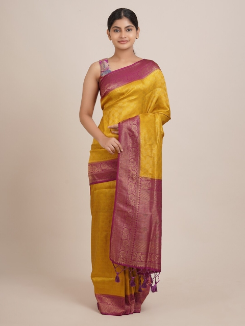 

Pothys Mustard & Magenta Ethnic Motifs Zari Jute Silk Saree