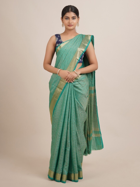 

Pothys Green & Golden Zari Jute Silk Saree