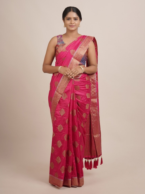 

Pothys Magenta & Golden Ethnic Motifs Zari Jute Silk Saree