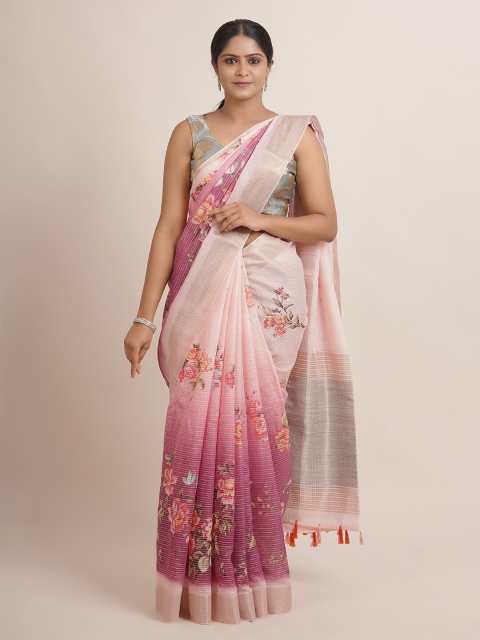 

Pothys Purple & Pink Floral Jute Silk Saree