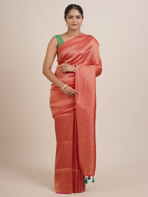 

Pothys Rust & Golden Ethnic Motifs Zari Jute Silk Saree