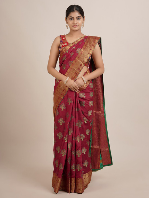 

Pothys Magenta & Green Woven Design Zari Jute Silk Saree