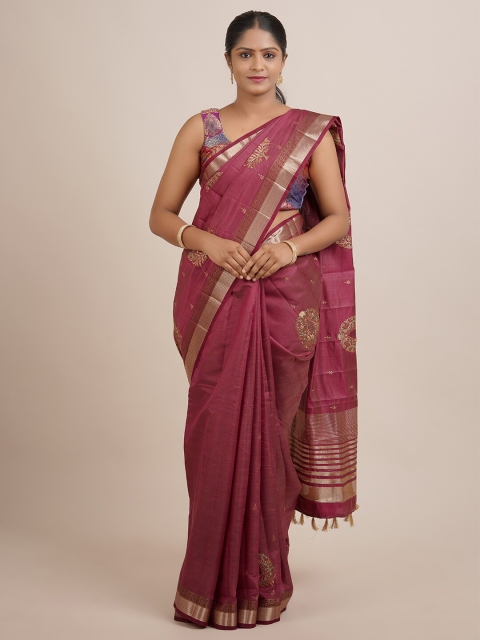 

Pothys Purple & Gold-Toned Floral Zari Jute Silk Saree